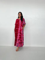 Mala Handworks Alice Jersey Cotton Kaftan in Red and Pink Tidal Tie Dye