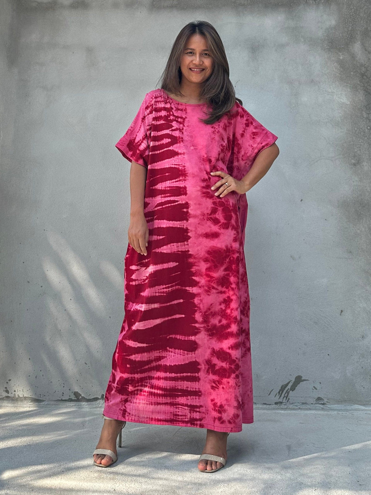 MALA handworks  Alice Jersey Cotton Kaftan in Red and Pink Tie Dye