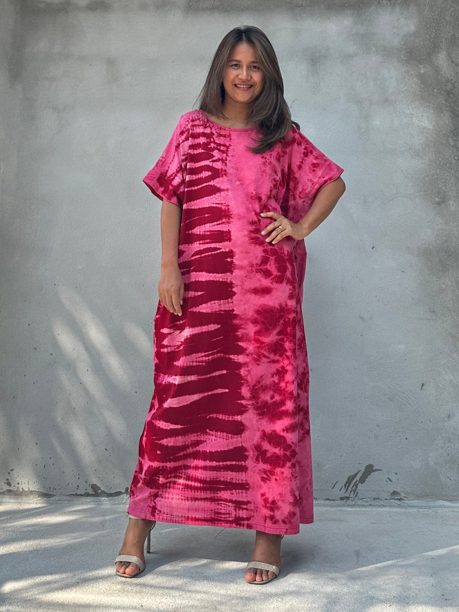 MALA handworks  Alice Jersey Cotton Kaftan in Red and Pink Tie Dye