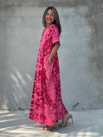 MALA handworks  Alice Jersey Cotton Kaftan in Red and Pink Tie Dye