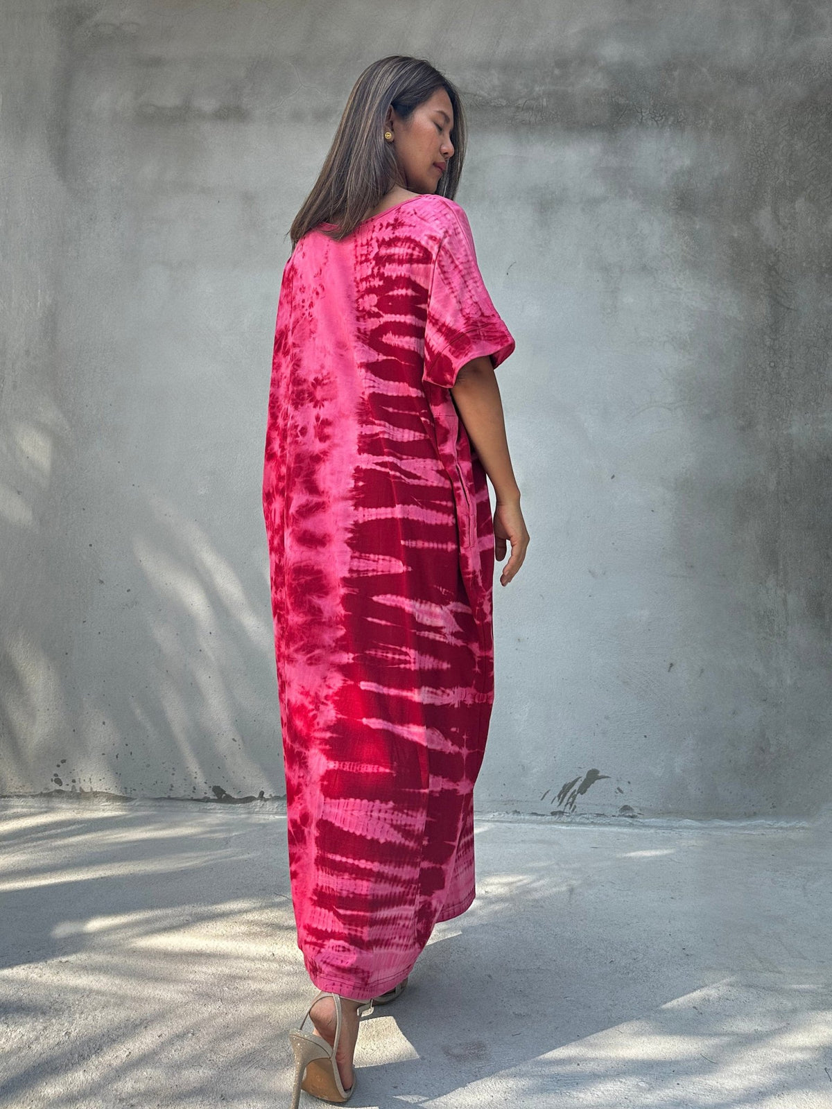 MALA handworks  Alice Jersey Cotton Kaftan in Red and Pink Tie Dye