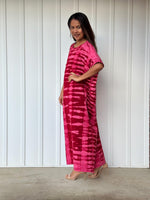MALA handworks Alice Jersey Cotton Kaftan in Red and Pink Tie Dye