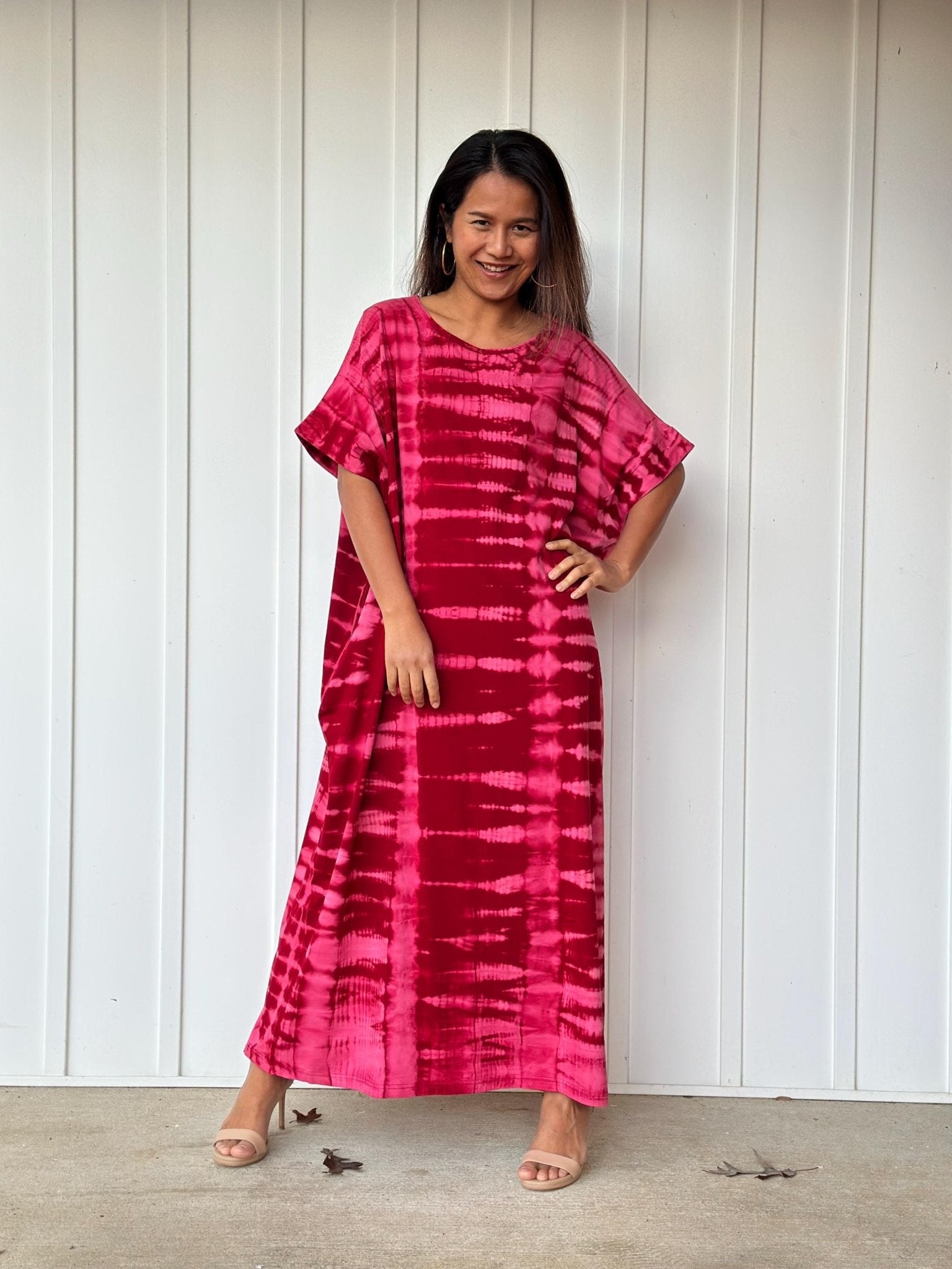 MALA handworks Alice Jersey Cotton Kaftan in Red and Pink Tie Dye