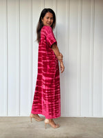 MALA handworks Alice Jersey Cotton Kaftan in Red and Pink Tie Dye