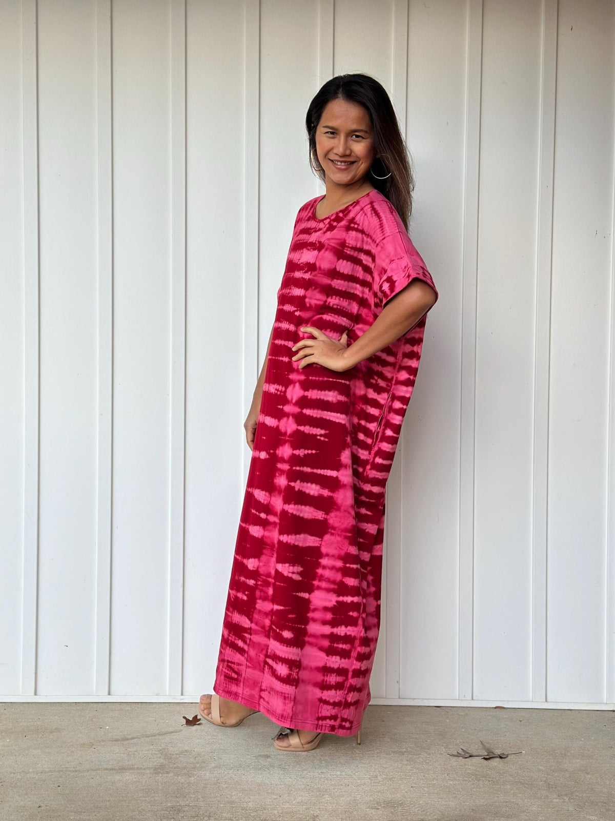 MALA handworks Alice Jersey Cotton Kaftan in Red and Pink Tie Dye