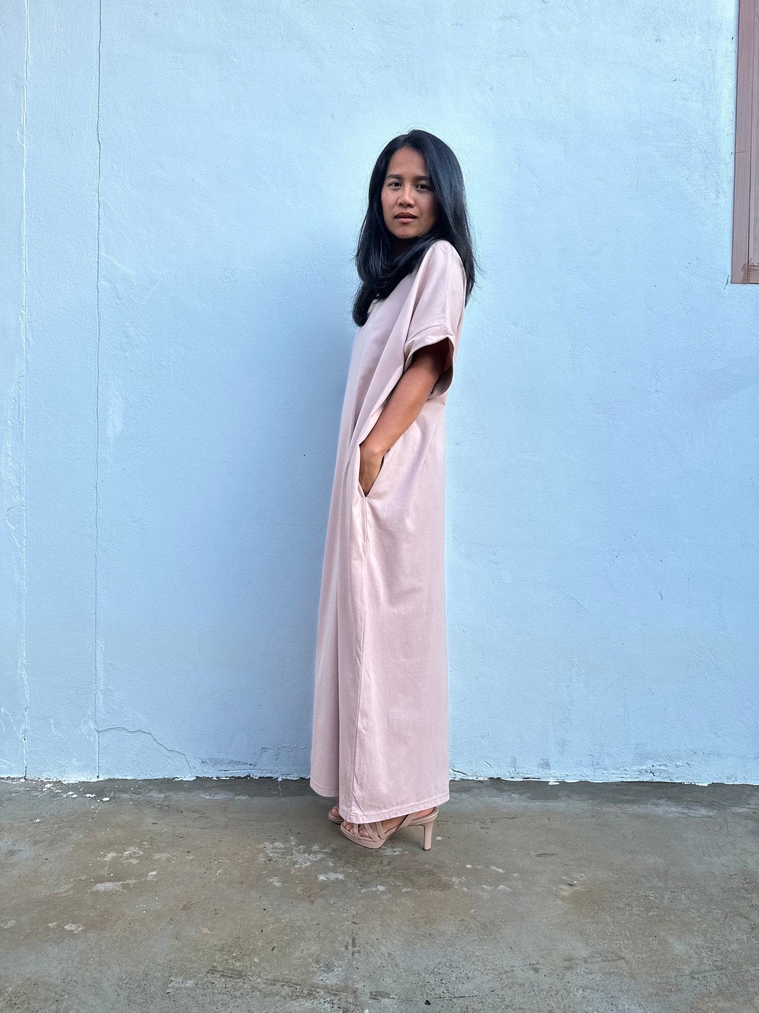 Mala Handworks Alice Jersey Cotton Kaftan in Tan