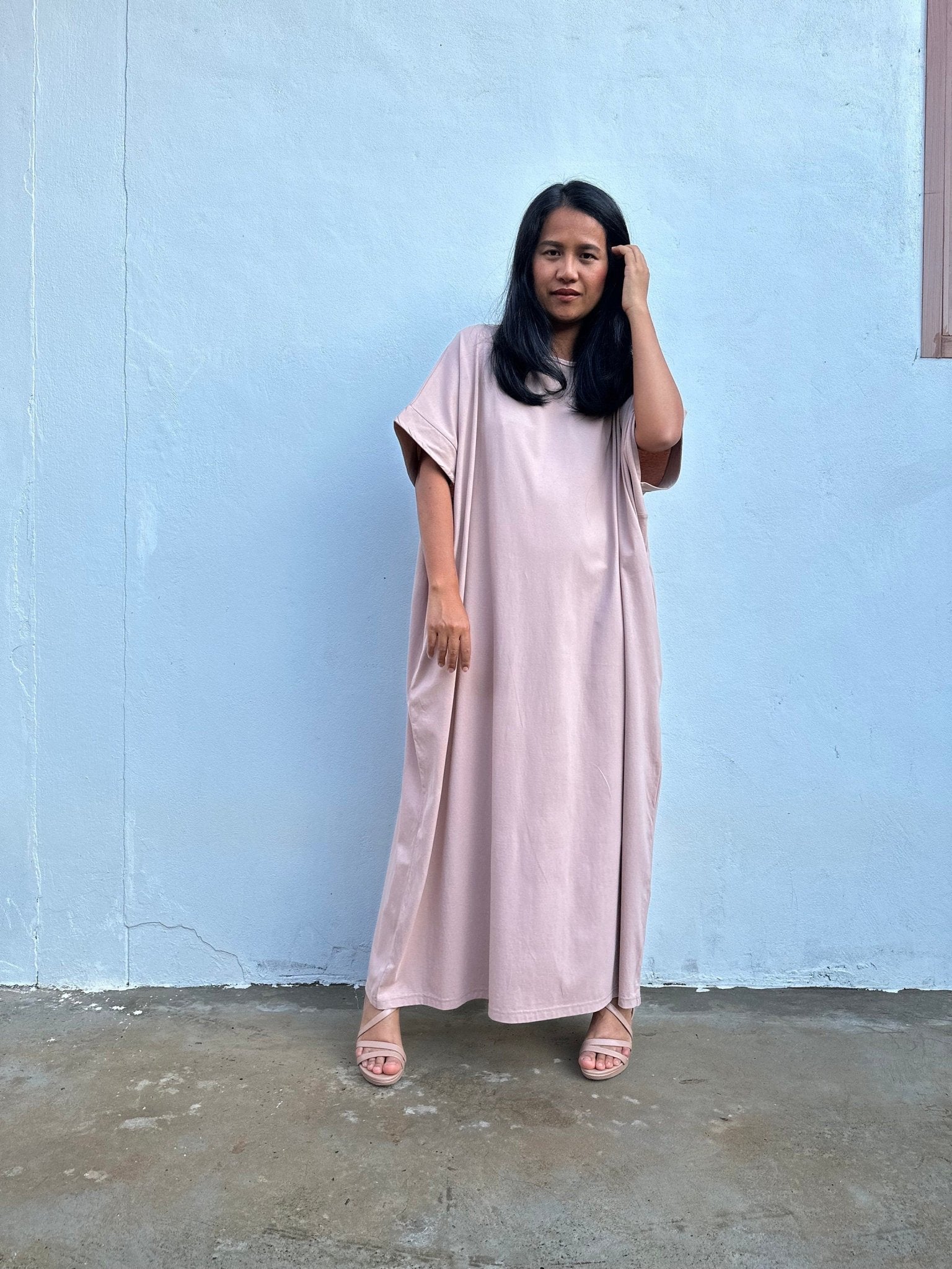 Mala Handworks Alice Jersey Cotton Kaftan in Tan