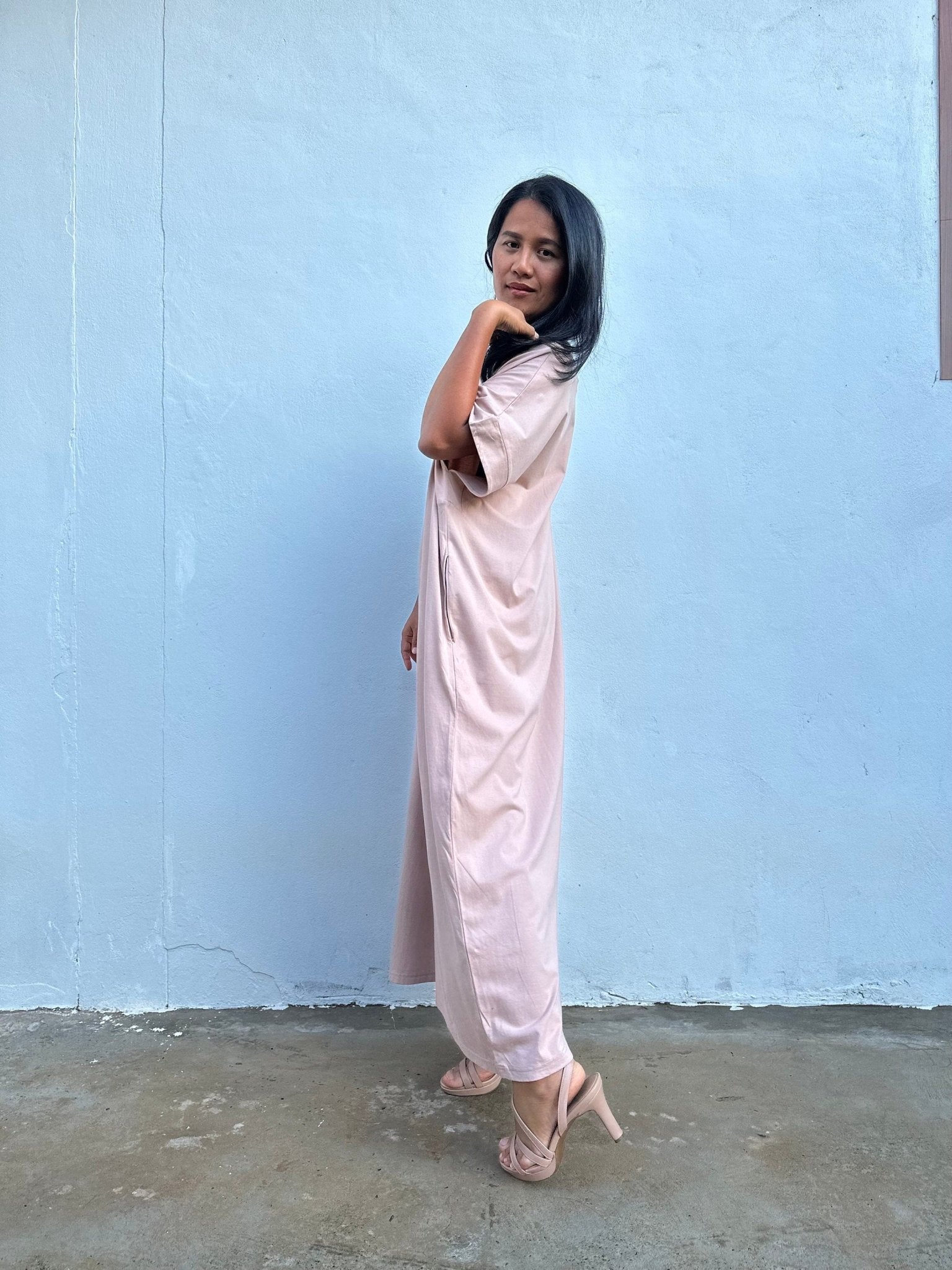 Mala Handworks Alice Jersey Cotton Kaftan in Tan