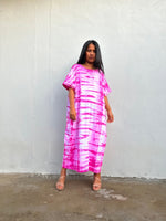 MALA handworks Alice Jersey Cotton Kaftan in White And Fuchsia Tie Dye