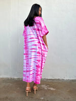 MALA handworks Alice Jersey Cotton Kaftan in White And Fuchsia Tie Dye