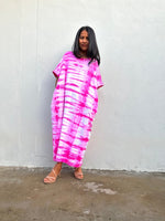 MALA handworks Alice Jersey Cotton Kaftan in White And Fuchsia Tie Dye
