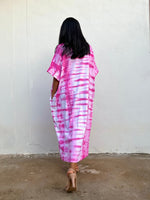 MALA handworks Alice Jersey Cotton Kaftan in White And Fuchsia Tie Dye