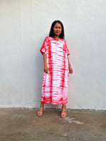 Mala Handworks Alice Jersey Cotton Kaftan in White and Red Tie Dye