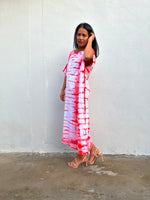 Mala Handworks Alice Jersey Cotton Kaftan in White and Red Tie Dye