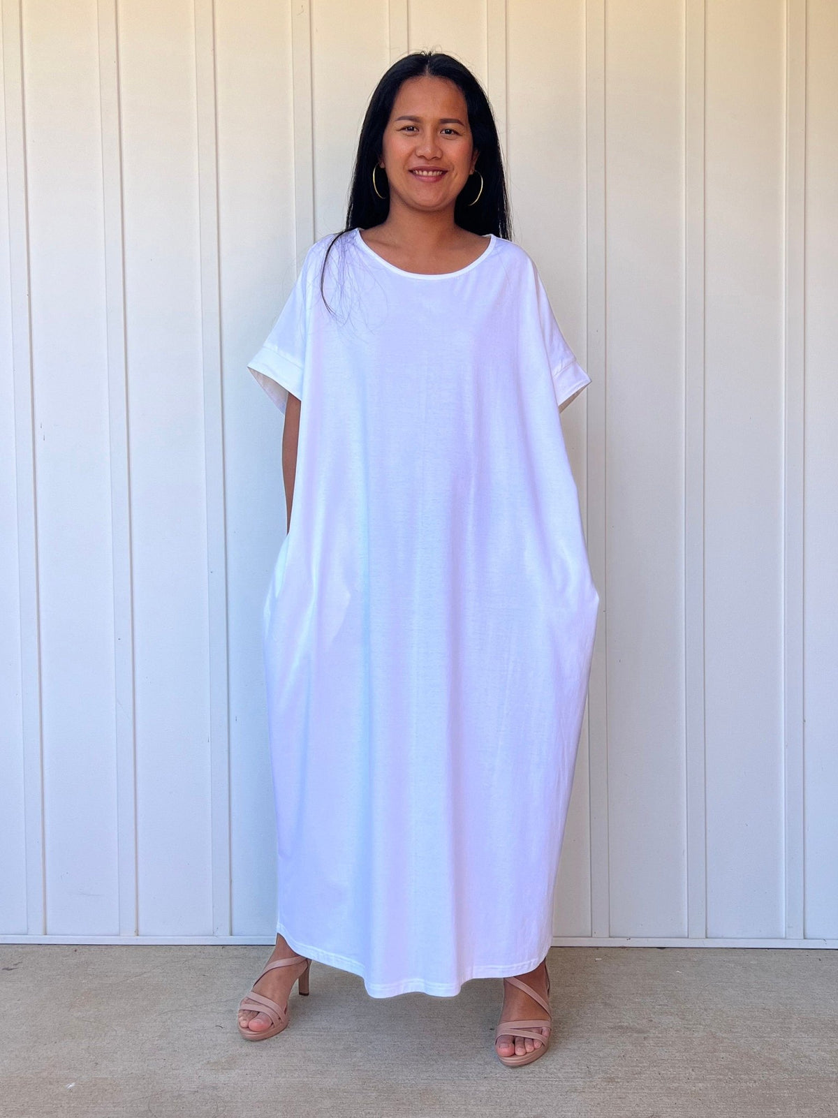 Mala Handworks Alice Jersey Cotton Kaftan in White