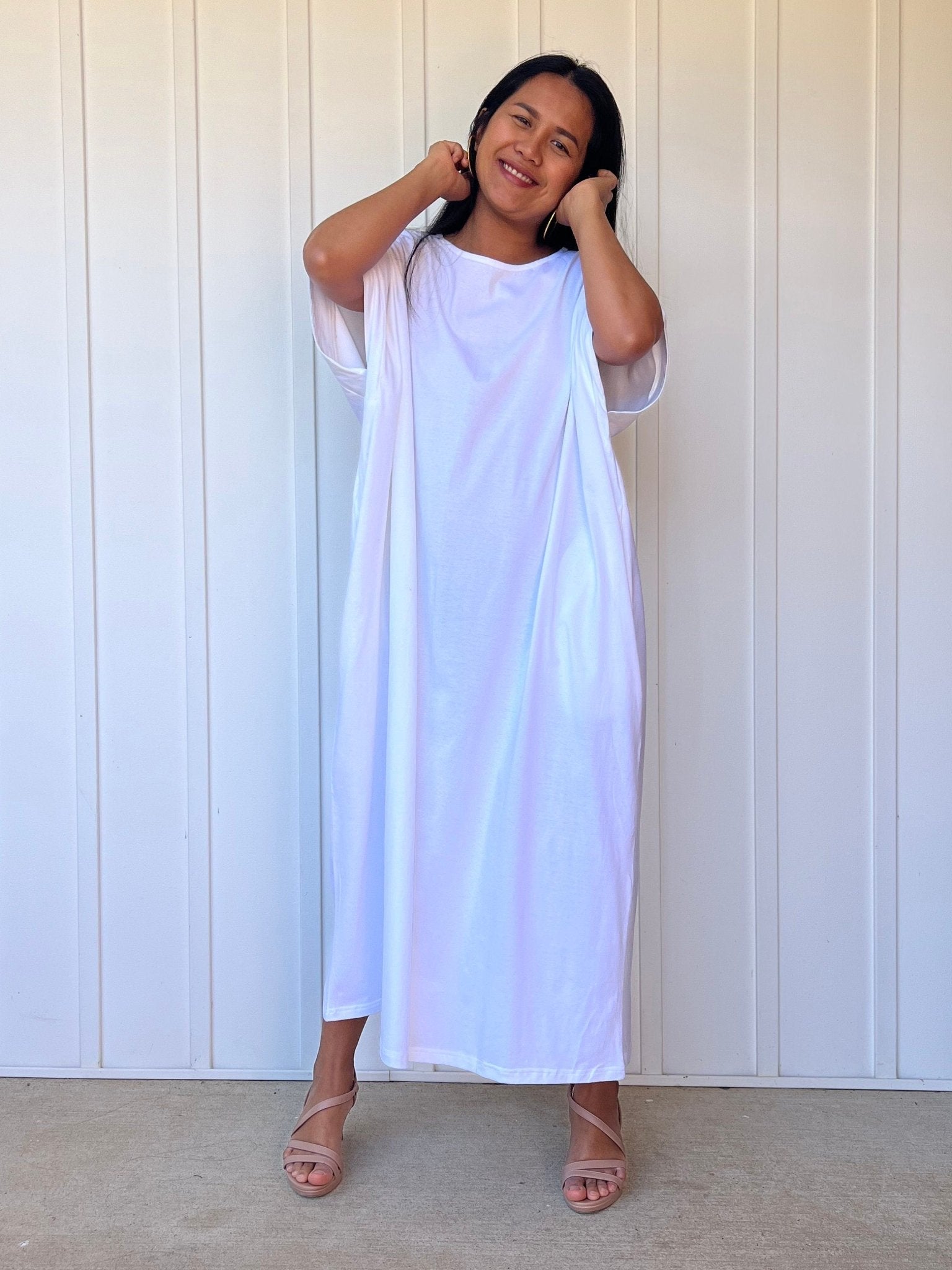 Mala Handworks Alice Jersey Cotton Kaftan in White