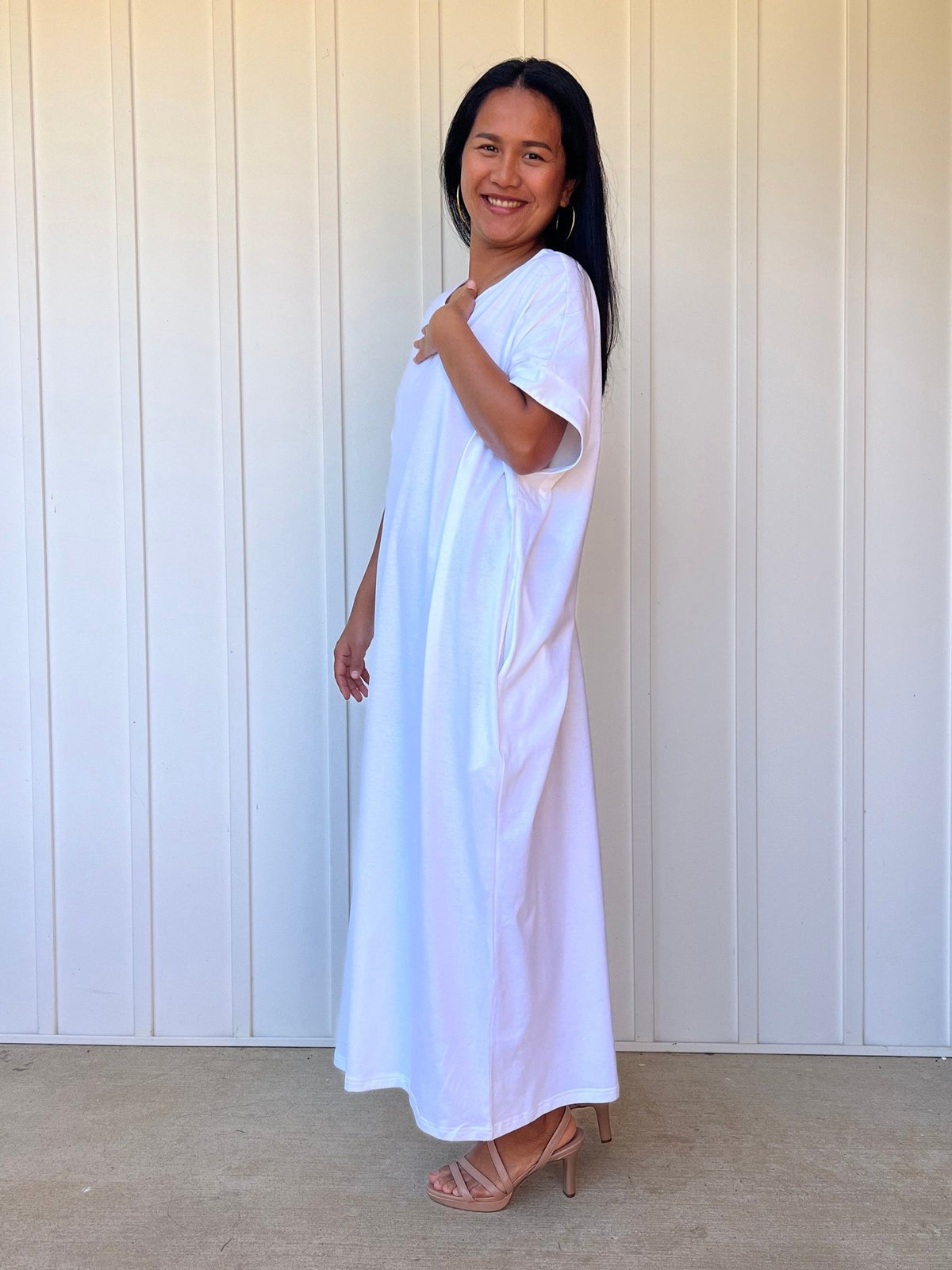 Mala Handworks Alice Jersey Cotton Kaftan in White