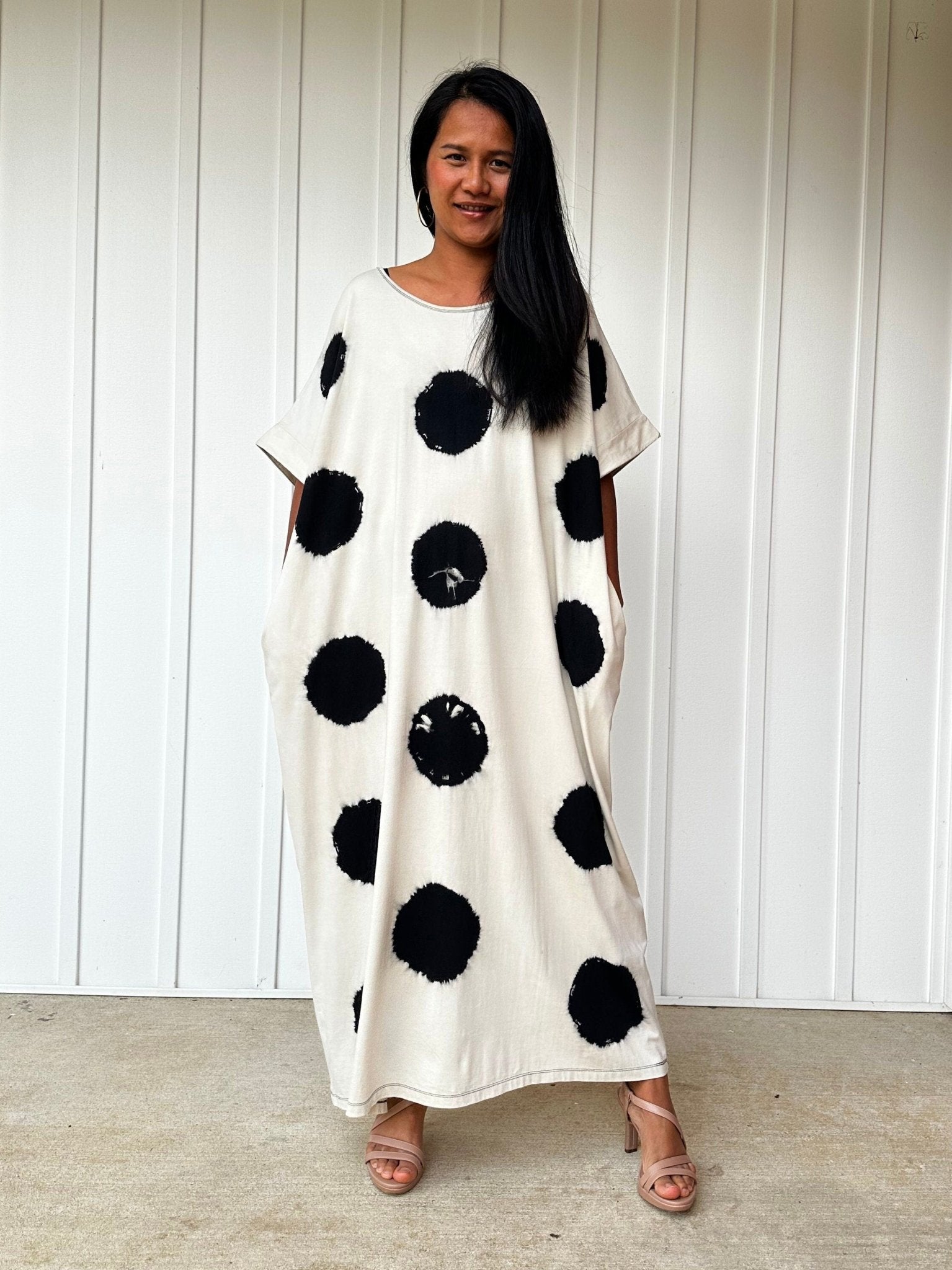 MALA handworks Alice White Jersey Cotton Kaftan with Black Polka Dots