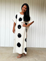 MALA handworks Alice White Jersey Cotton Kaftan with Black Polka Dots