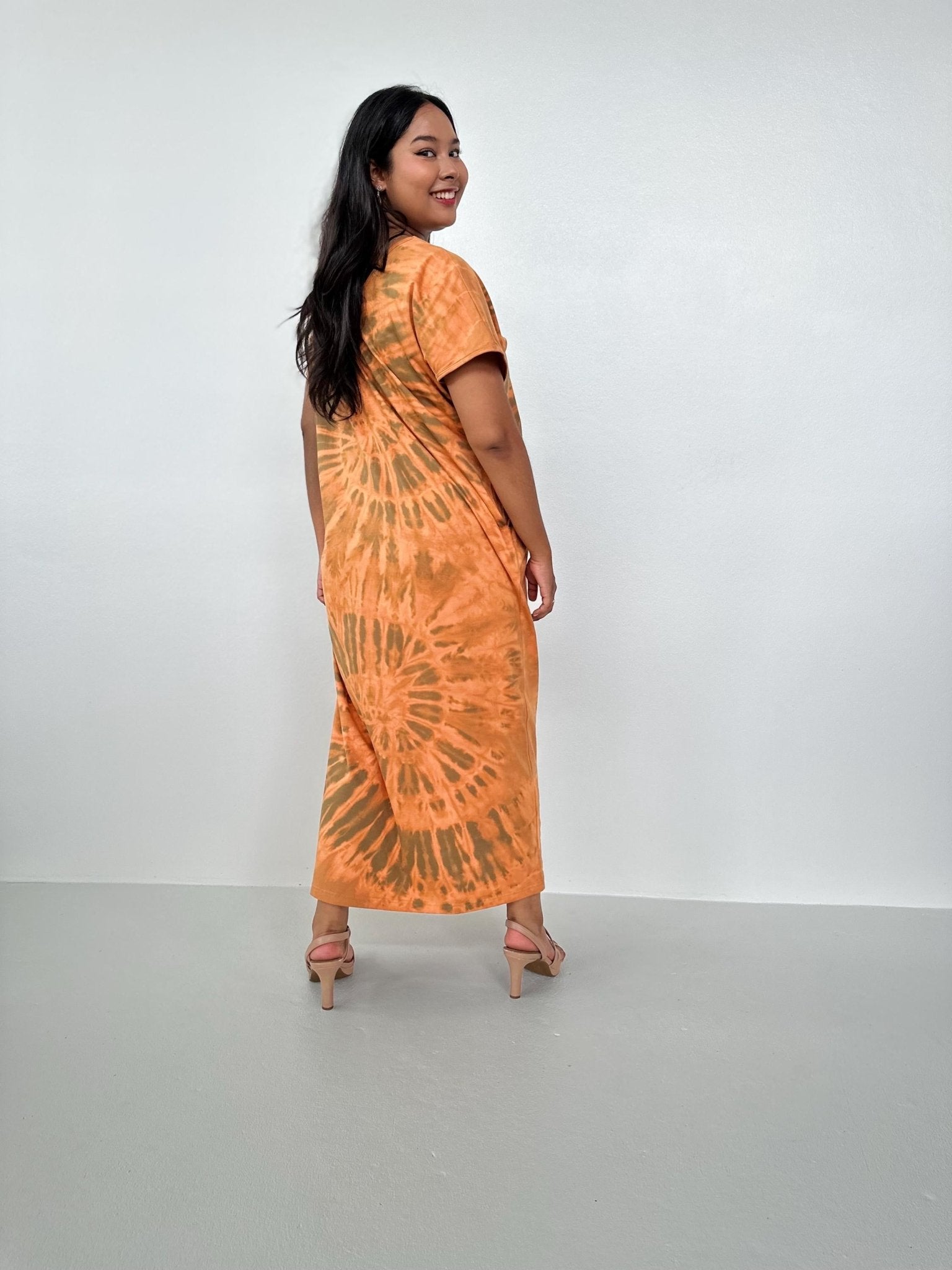 Mala Handworks Alisa Petite Cotton Kaftan in Apricot Tie Dye