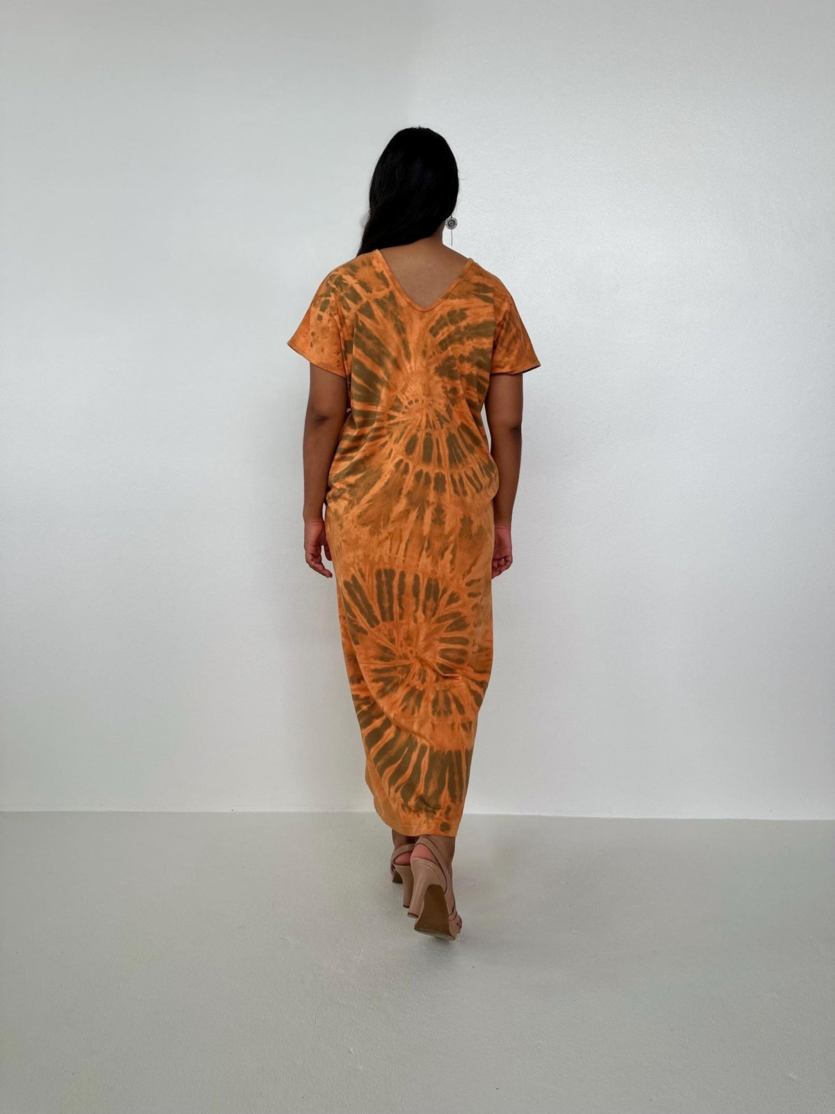 Mala Handworks Alisa Petite Cotton Kaftan in Apricot Tie Dye