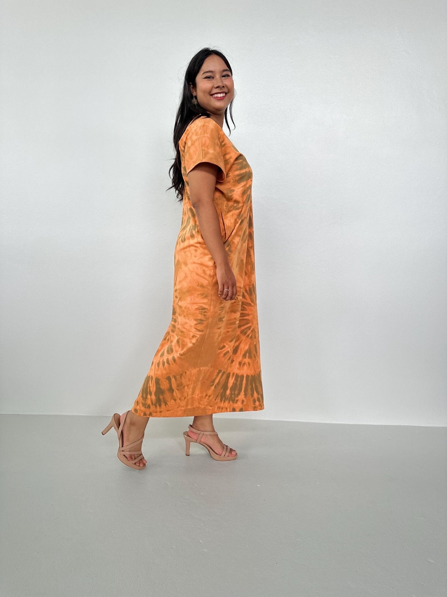 Mala Handworks Alisa Petite Cotton Kaftan in Apricot Tie Dye