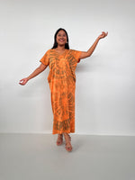 Mala Handworks Alisa Petite Cotton Kaftan in Apricot Tie Dye
