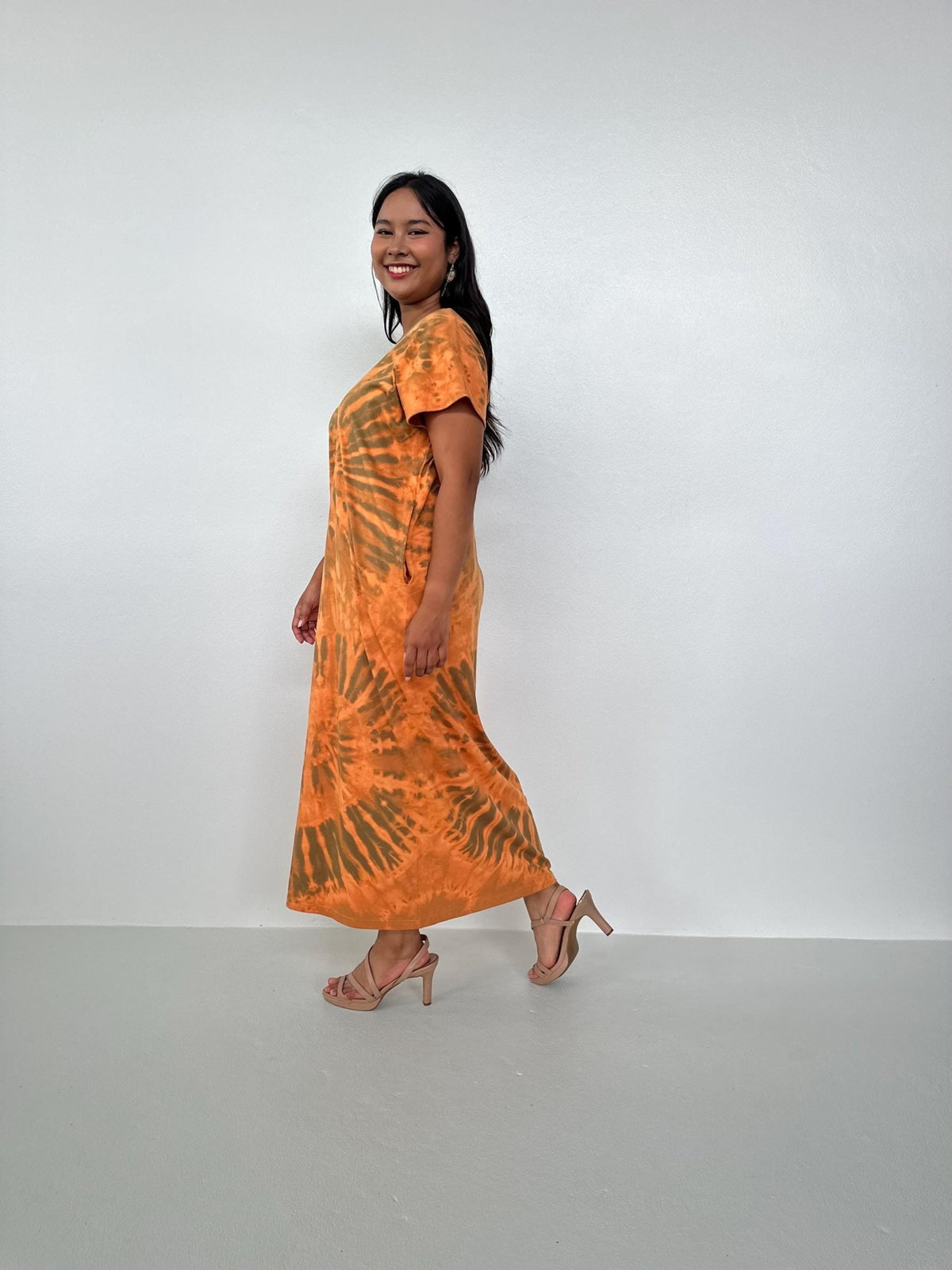Mala Handworks Alisa Petite Cotton Kaftan in Apricot Tie Dye