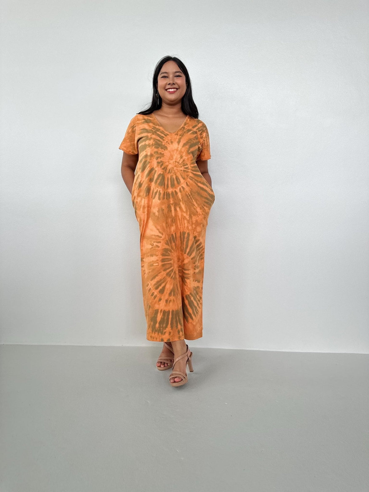 Mala Handworks Alisa Petite Cotton Kaftan in Apricot Tie Dye