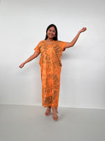 Mala Handworks Alisa Petite Cotton Kaftan in Apricot Tie Dye