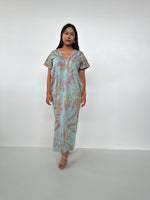 Mala Handworks Alisa Petite Cotton Kaftan in Aqua and Plum Tie Dye