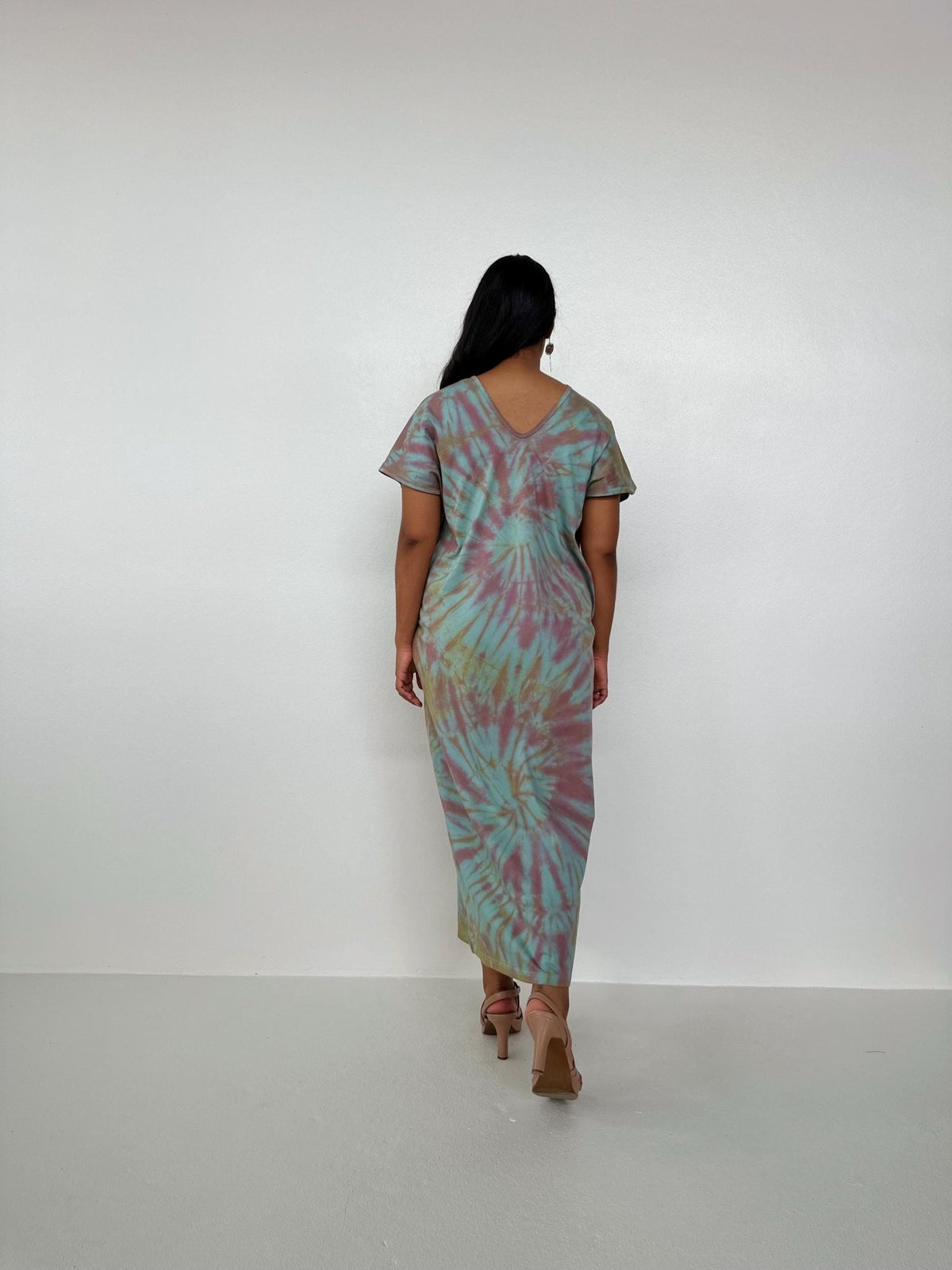 Mala Handworks Alisa Petite Cotton Kaftan in Aqua and Plum Tie Dye