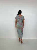 Mala Handworks Alisa Petite Cotton Kaftan in Aqua and Plum Tie Dye