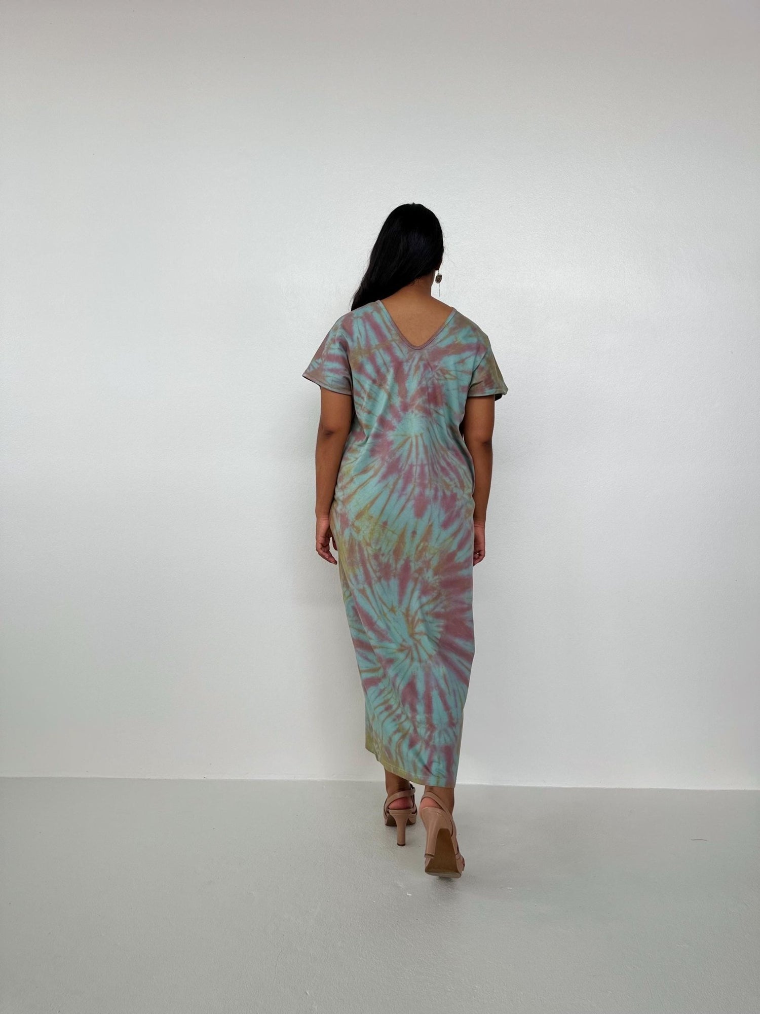 Mala Handworks Alisa Petite Cotton Kaftan in Aqua and Plum Tie Dye