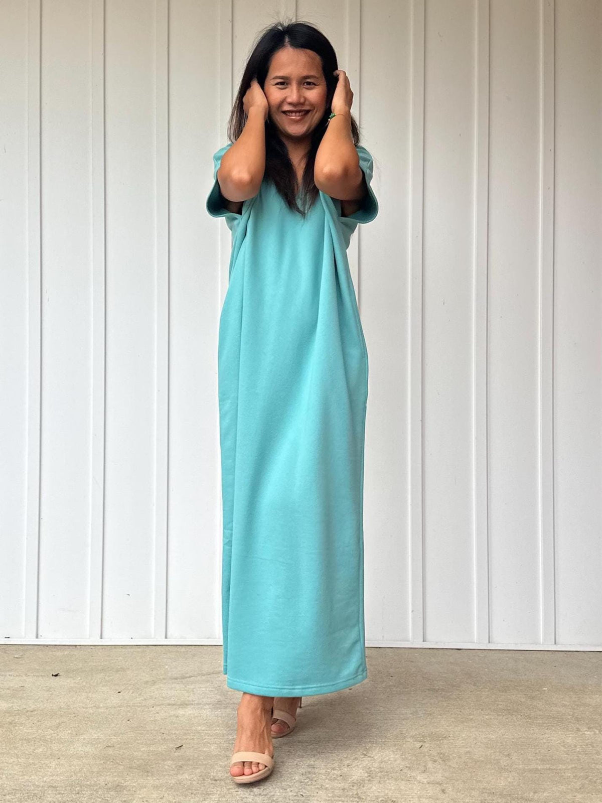 Mala Handworks Alisa Petite Cotton Kaftan in Aqua