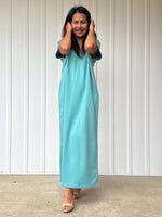 Mala Handworks Alisa Petite Cotton Kaftan in Aqua