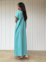 Mala Handworks Alisa Petite Cotton Kaftan in Aqua