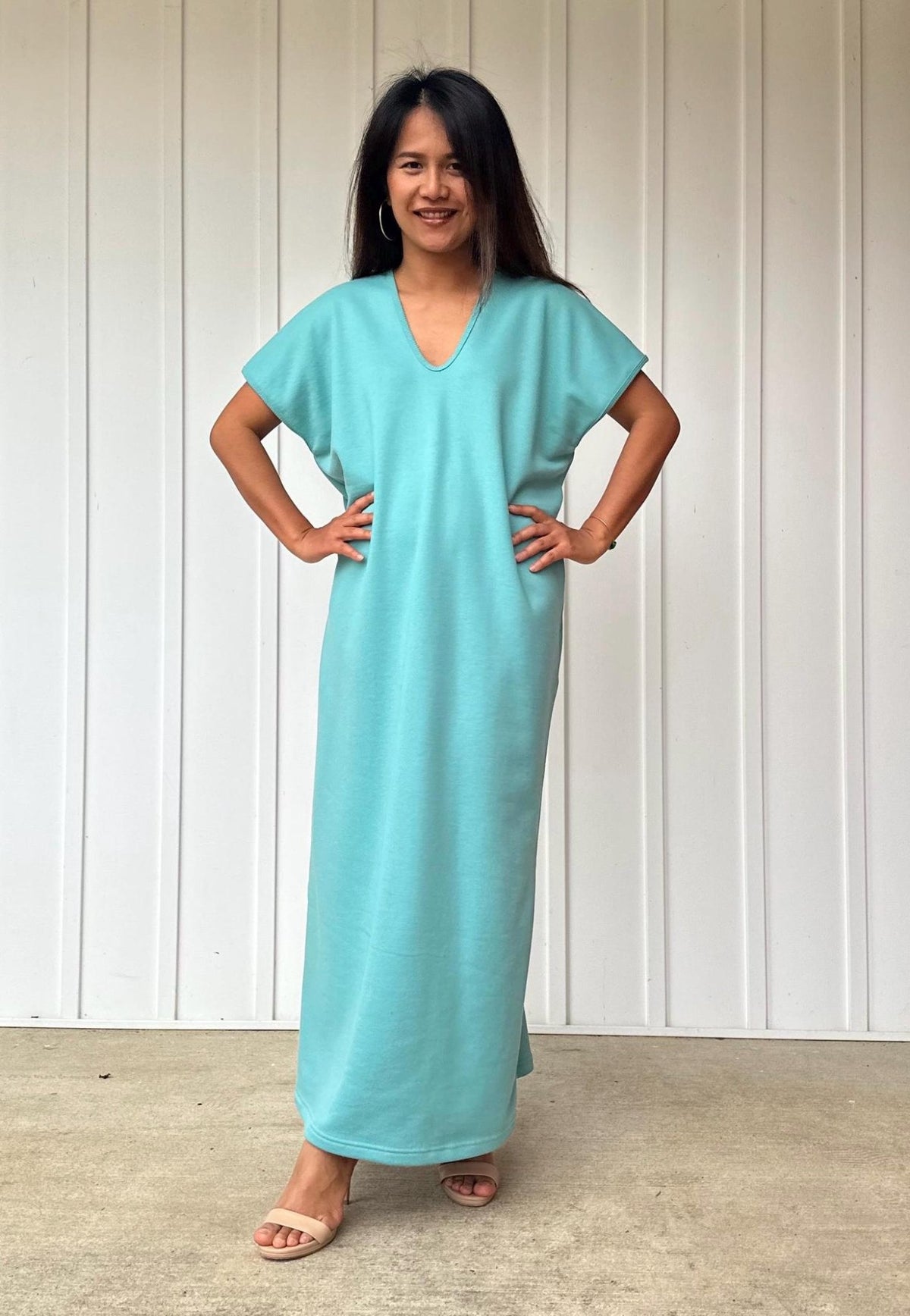 Mala Handworks Alisa Petite Cotton Kaftan in Aqua