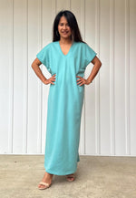 Mala Handworks Alisa Petite Cotton Kaftan in Aqua