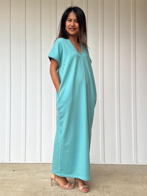Mala Handworks Alisa Petite Cotton Kaftan in Aqua
