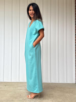Mala Handworks Alisa Petite Cotton Kaftan in Aqua