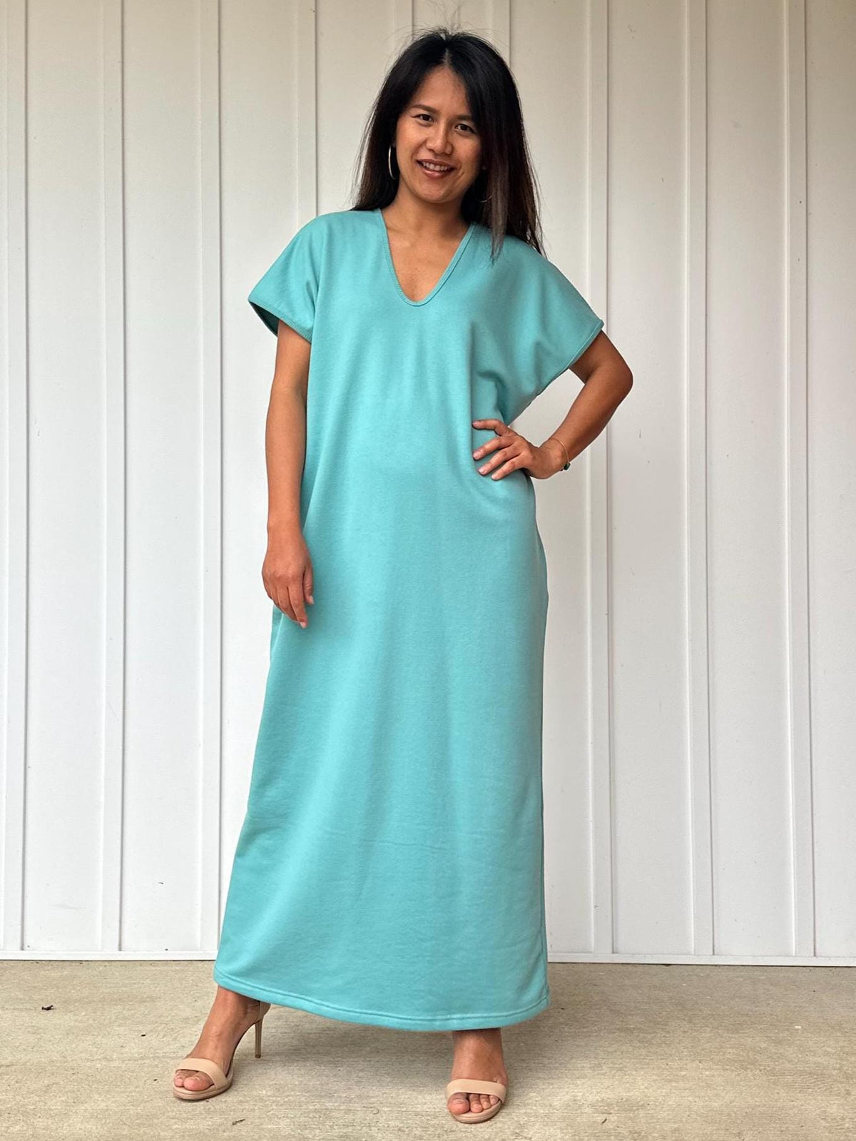 Mala Handworks Alisa Petite Cotton Kaftan in Aqua