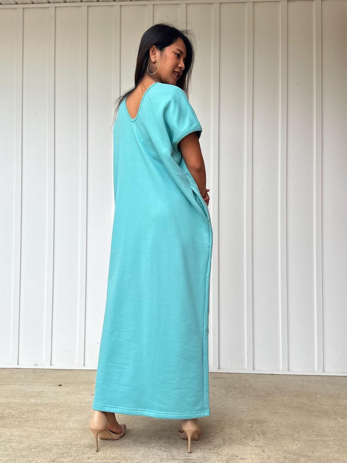 Mala Handworks Alisa Petite Cotton Kaftan in Aqua