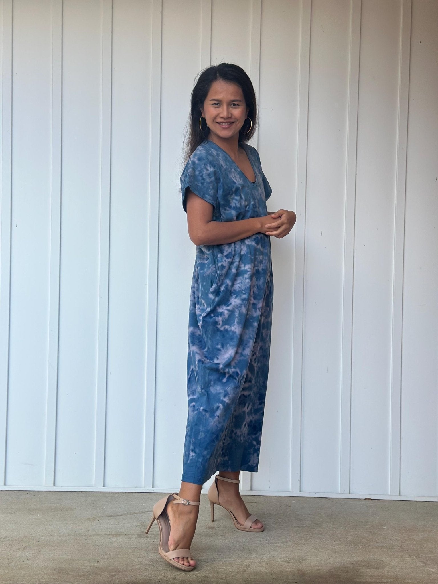 Mala Handworks Alisa Petite Cotton Kaftan in Azure Tidal Tie Dye