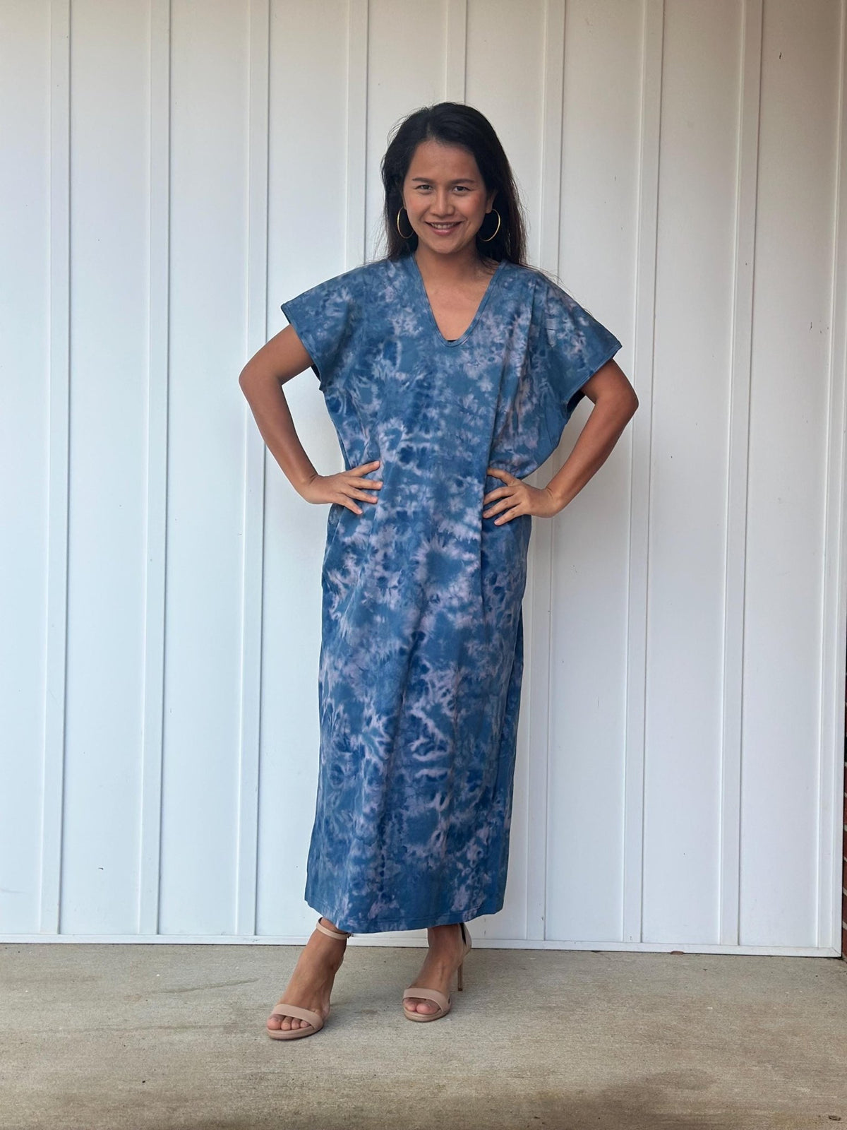 Mala Handworks Alisa Petite Cotton Kaftan in Azure Tidal Tie Dye