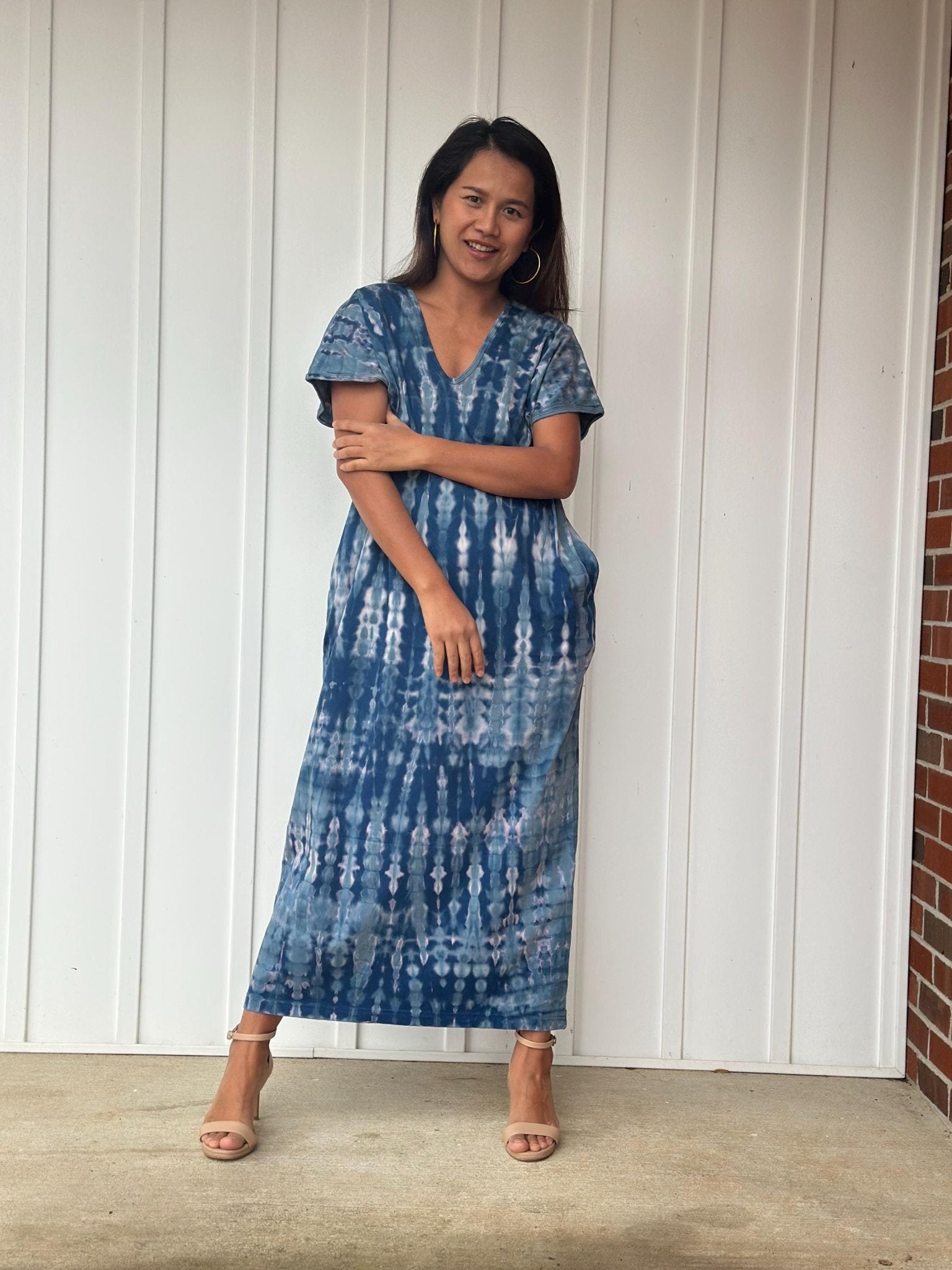 Mala Handworks Alisa Petite Cotton Kaftan in Azure Tie Dye