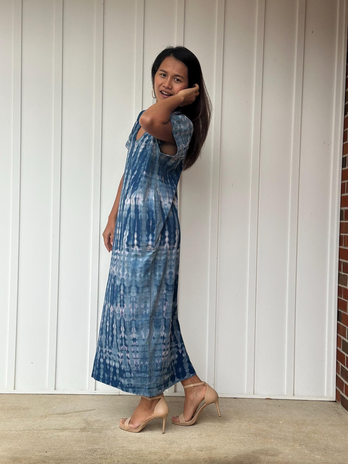 Mala Handworks Alisa Petite Cotton Kaftan in Azure Tie Dye