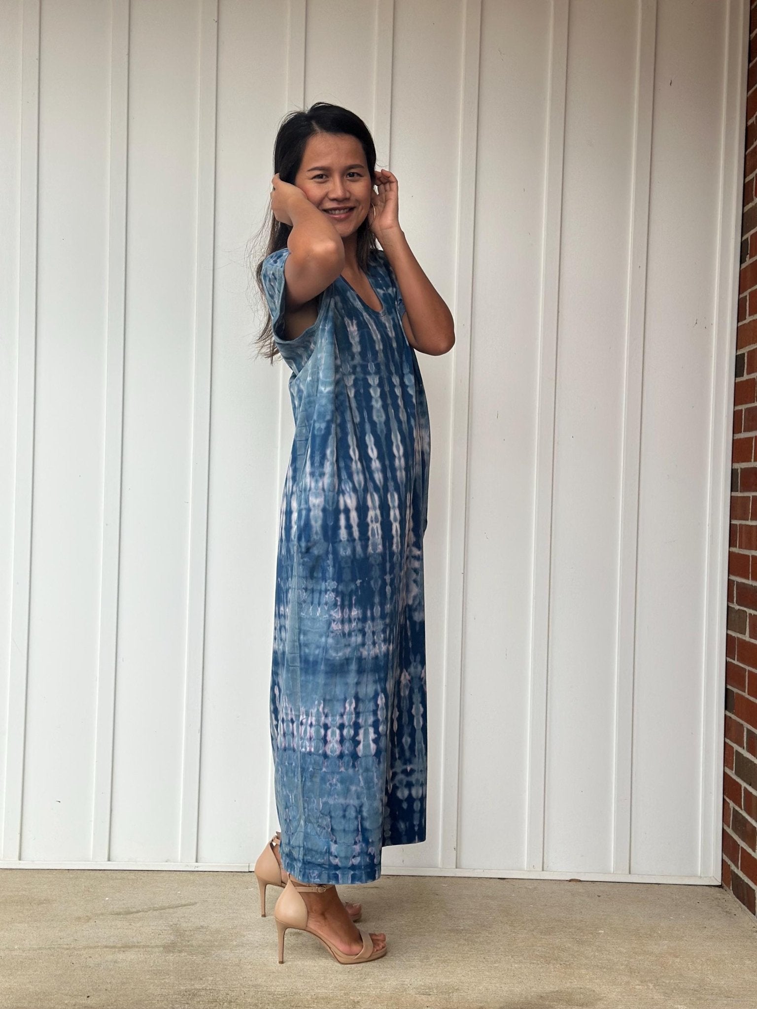 Mala Handworks Alisa Petite Cotton Kaftan in Azure Tie Dye