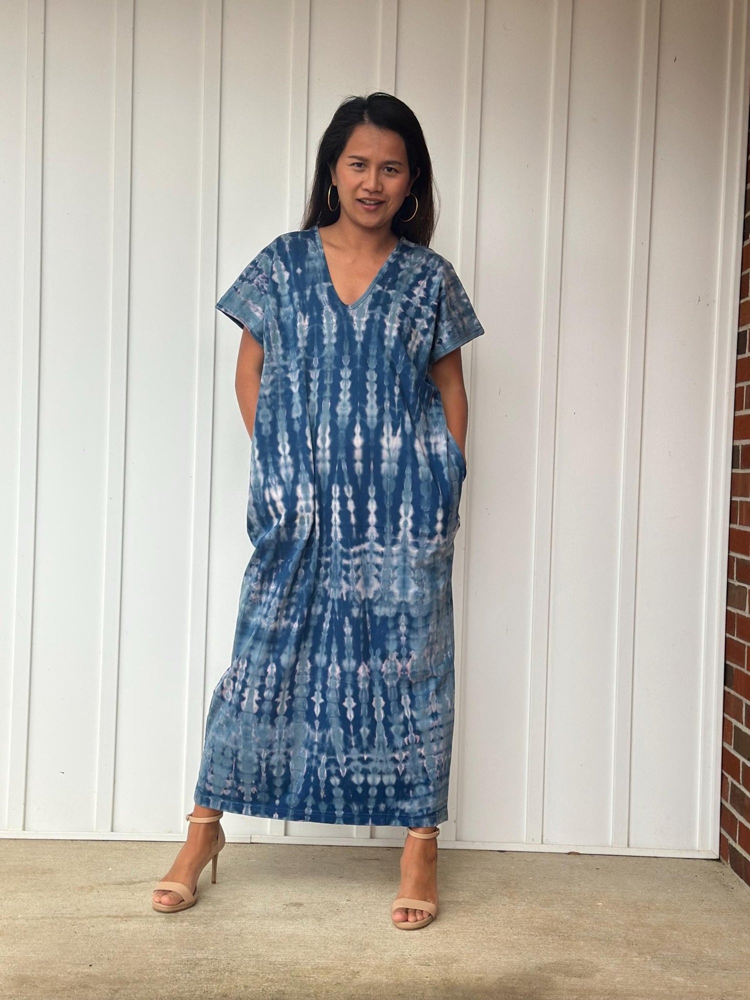 Mala Handworks Alisa Petite Cotton Kaftan in Azure Tie Dye