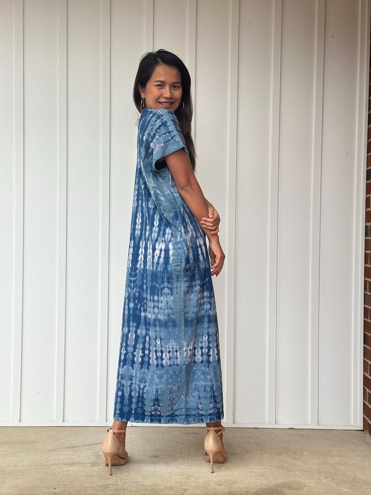 Mala Handworks Alisa Petite Cotton Kaftan in Azure Tie Dye